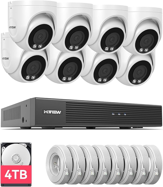 H.VIEW 8CH 4K CCTV Camera Security System, 4TB HDD, Trigger Color Night Vision by HVIEW