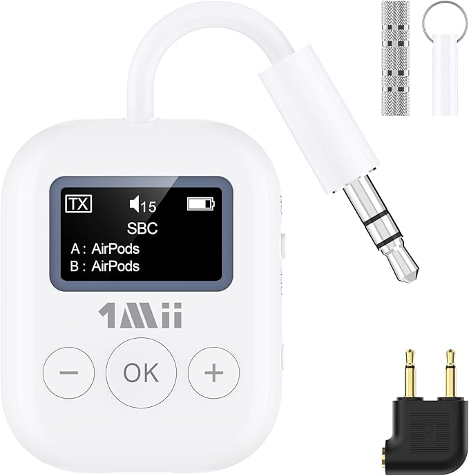 1Mii Bluetooth Transmitter for Airplane, Airplane Travel Essentials, Aptx Low by 1Mii