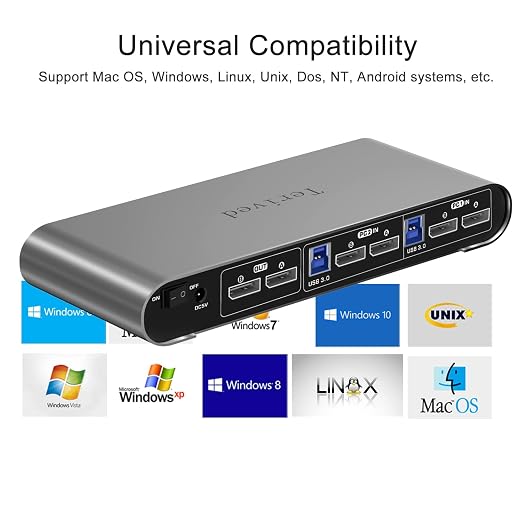 2 Port DP USB 3.0 Automatic KVM Switch Dual Monitor 4K@144Hz Two Computers Two - Image 7
