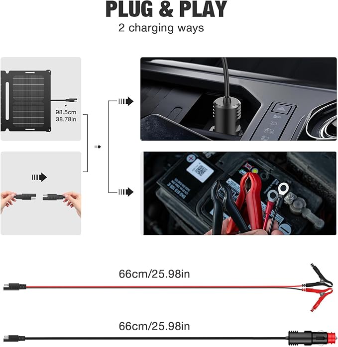 GRECELL 12V 25W Solar Battery Charger Maintainer, Portable Solar Panel Car - Image 7