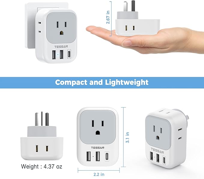 Australia Plug Adapter, TESSAN New Zealand Power Adapter - Image 5