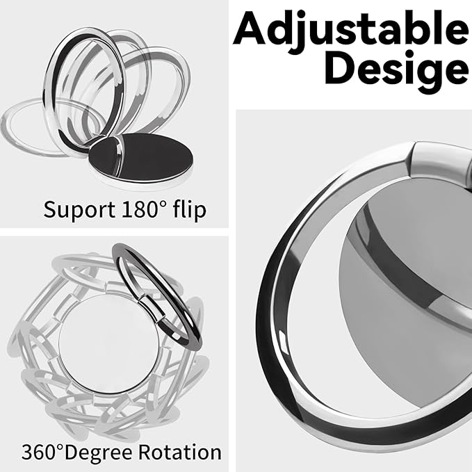Metal Cell Phone Ring Holder Finger Ring Stand, 360 Degree Rotation Ring - Image 2