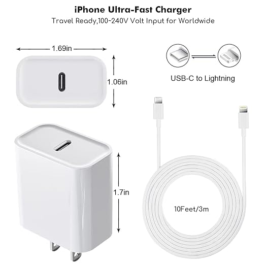 Fast iPhone Charger, Quick 10Foot USBC Wall Charger Phone Charge 2Pack 20W PD - Image 6