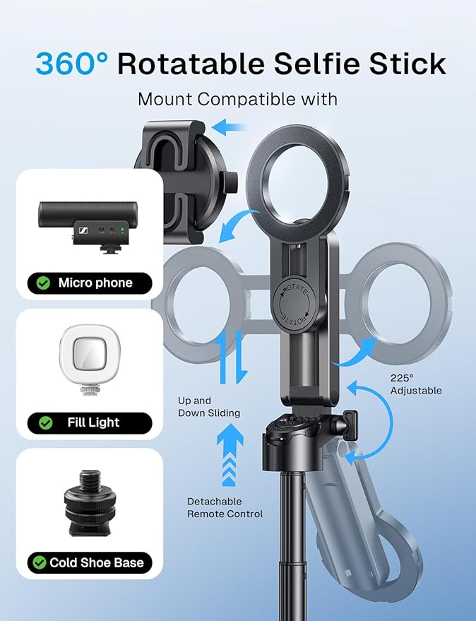 MAGIC JOHN Phone Tripod with 2 Selfie Light, Portable Pocket Size Selfie Stick - Image 4