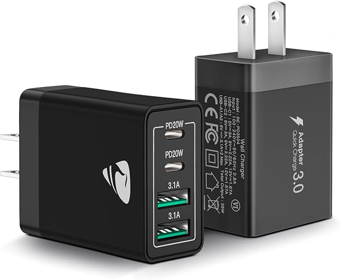 USB C Wall Charger Block, Aiminu 40W 4-Port Fast Charging Block Dual Port QC+PD by Aiminu