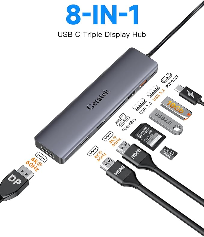 10Gbps USB C Hub, USB-C Laptop Docking Station, 8in1 Triple Display Docking - Image 4