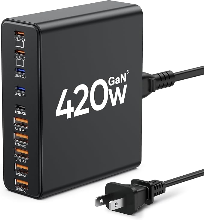 420W USB C Charger Block, 10-Port Charging Station GaN Fast Charging Type C & by Unknown