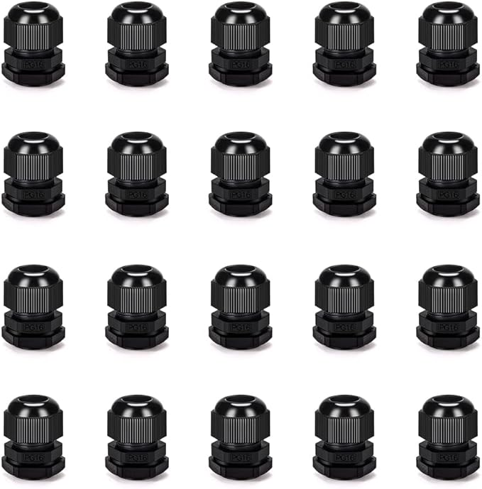 Cable Gland 20 Pack Plastic Waterproof Adjustable Connector 9-14mm PG16 Strain by CGELE