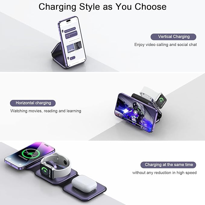 Wireless Charger 3 in 1, RTOPS Magnetic Travel Wireless Charging Station - Image 2