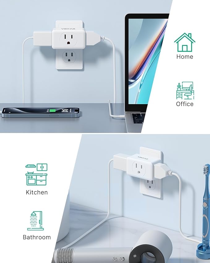 Multi Plug Wall Outlet Extender 2 Pack, VINTAR Electrical Multiple Outlet - Image 6