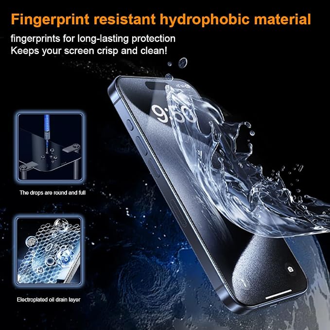 OneFish Screen Protector for Iphone 15 Pro, HD Clarity Tempered Glass Film 9H+ - Image 5