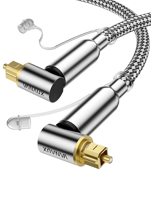 VANAUX 90-Degree Optical Audio Cable 10FT, 90 Degree to 90 Degree Fiber Optic by VANAUX