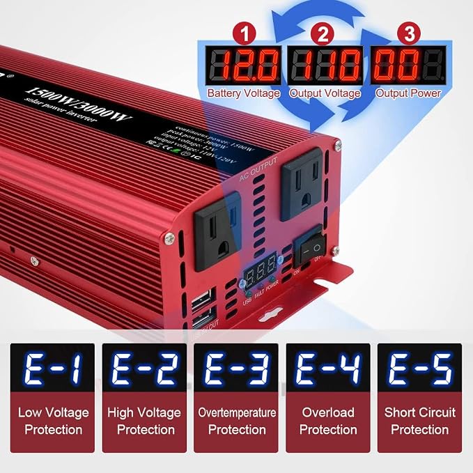 Yinleader 1500 Watts Car Power Inverter 12V to 110V, DC to AC Converter Dual AC - Image 4