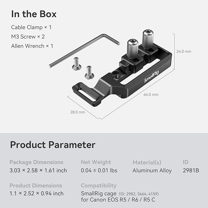 SmallRig Cable Clamp for HDMI and USB-C for Canon R5 / R6 / R5 C Cage 2982/3464 - Image 9