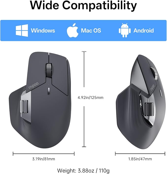 Rapoo MT760 PRO Wireless Mouse, NearLink + Bluetooth 5.0 Multi-Device, 12K DPI - Image 9