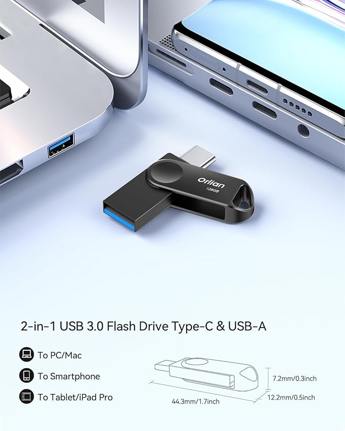 128GB Dual USB Type C +A Flash Drive 2-in-1 OTG USB 3.0 Thumb Drive Metal UDP - Image 3