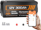 Bluetooth 12V 300Ah Battery LiFePO4 Lithium Built-in 100A BMS, 15000 Deep by HumsiENK