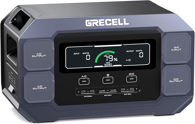 GRECELL Solar Generator 2200W Portable Power Station 1126Wh, 1.25Hrs Fast by GRECELLPOWERSTATION
