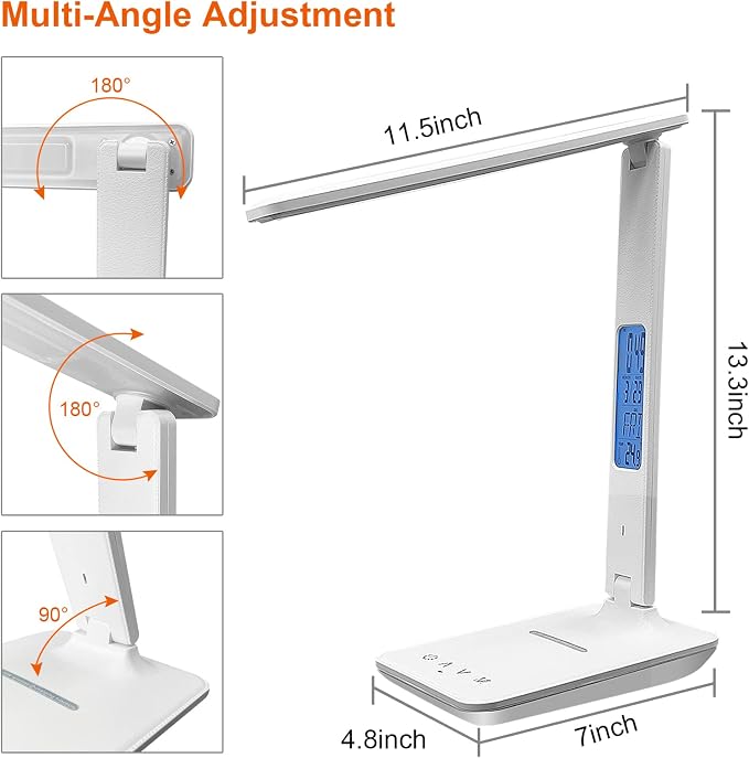 Desk Lamp with Wireless Charger，USB Charging Port, Dimmable Office Desk Light - Image 5