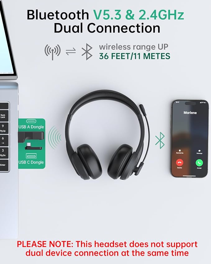 Wireless Headset with Mic for Work with AI Noise Cancelling Mic for Clear Calls - Image 2