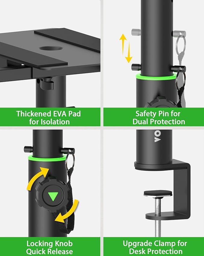 Set of 2 Dual Side Clamping Studio Monitor Stands Short Desktop Clamp Speaker - Image 3