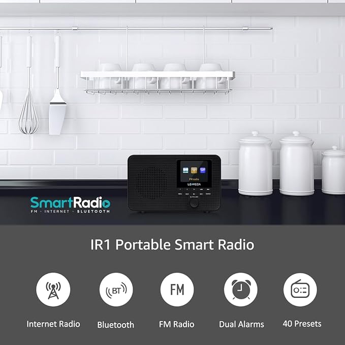 LEMEGA IR1 Portable WiFi Internet Radio, FM Digital Radio, Dual Alarms Clock - Image 2