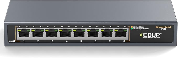 2.5G Ethernet Switch, 8 Ports Multi-Gigabit Ethernet Switch, Plug & Play by EDUP