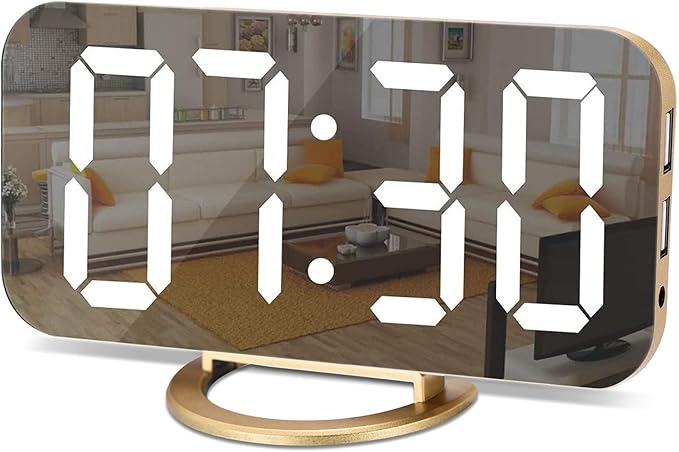 SZELAM Digital Alarm Clock, LED and Mirror Desk Clock Large Display, by SZELAM
