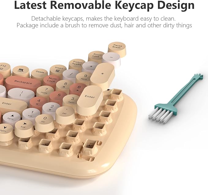 KNOWSQT Wireless Keyboard and Mouse Combo, Light Milktea 100 Keys 2.4 GHz Round - Image 6