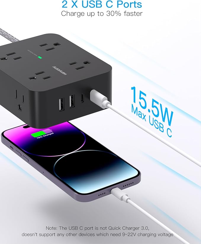 Power Strip Surge Protector, HANYCONY 8 Outlets - Image 4