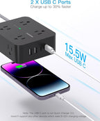 Power Strip Surge Protector 10 Ft Cord, HANYCONY Extension Cord Flat Plug - Image 5
