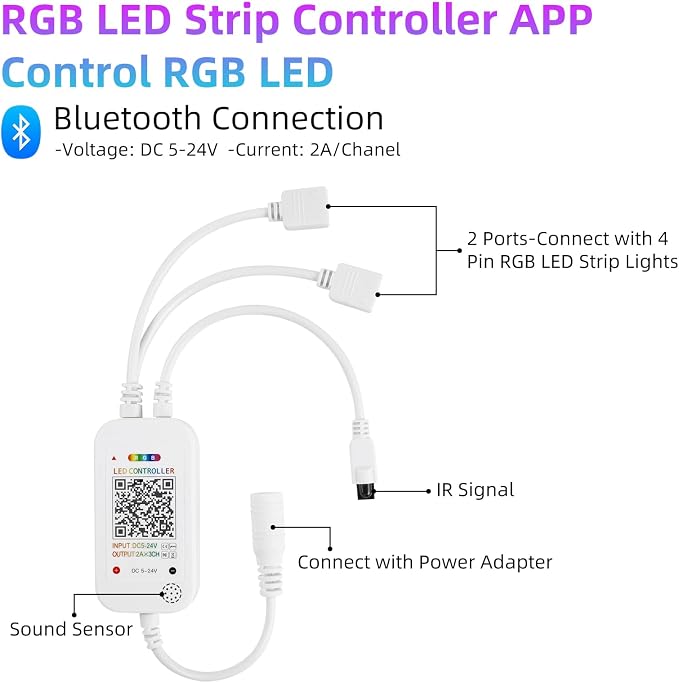 RGBZONE Bluetooth RGB LED Controller, 4-PIN Smart Music LED Strip Lights - Image 3
