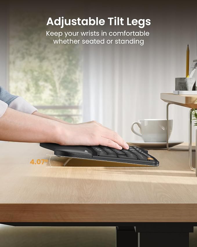 ProtoArc Backlit Bluetooth Ergonomic Keyboard, EK01 Plus Full Size Wireless - Image 7