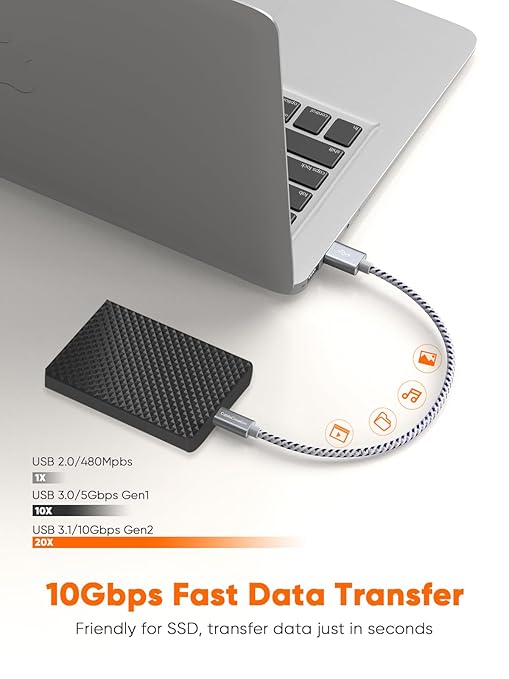 CableCreation USB A to USB C Short Cable 1FT 10Gbps, 3A Fast Charging, USB-C - Image 2