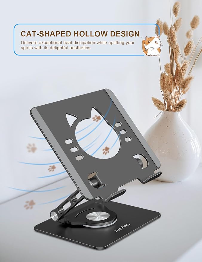 Tablet Stand 360° Rotating Aluminum Holder, Adjustable, Portable and Foldable - Image 4