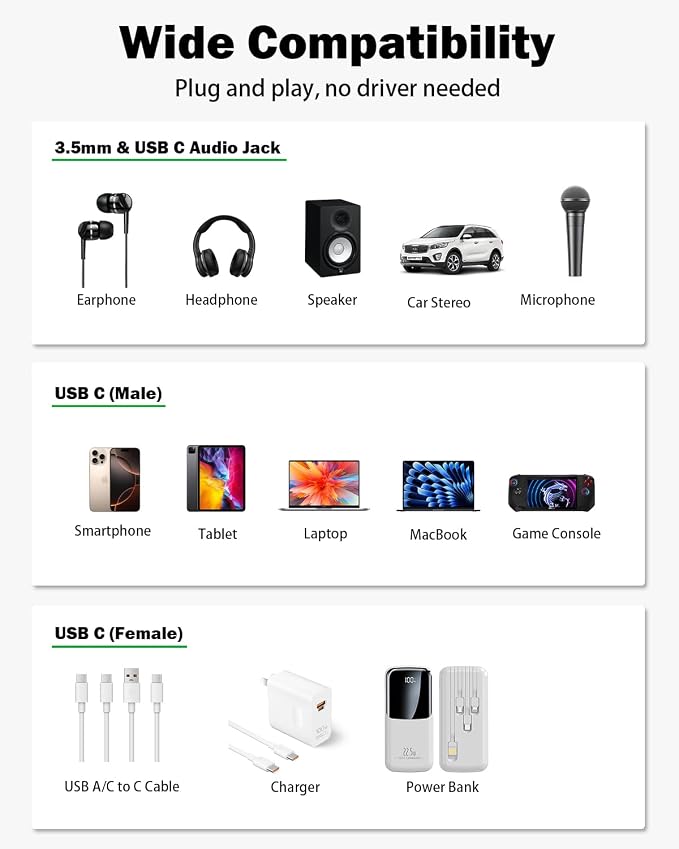tavalmax USB C Splitter, USB C to 3.5mm Headphone and Charger Adapter, USB - Image 6