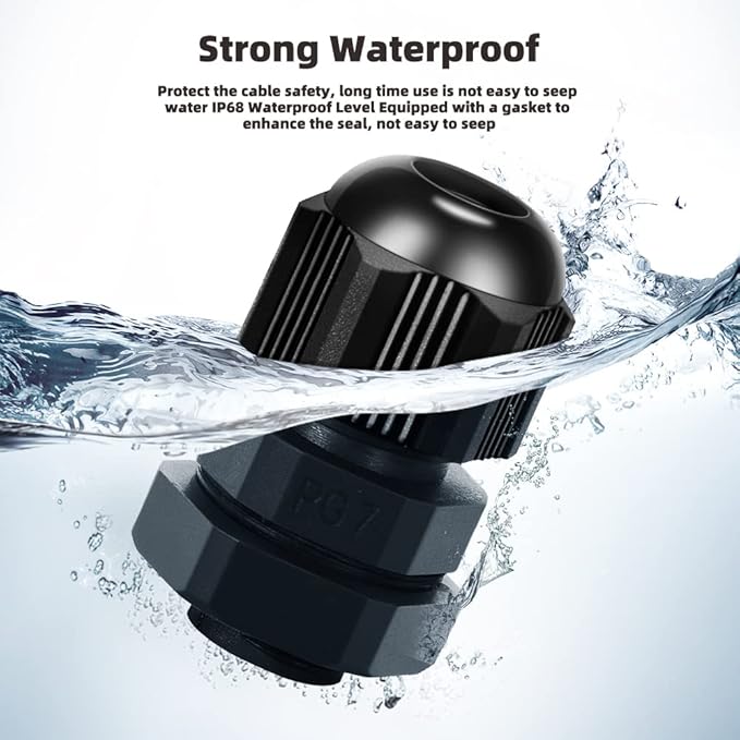 Cable Gland 20 Pack Plastic Waterproof Adjustable Connector 3-7mm PG7 Strain - Image 2