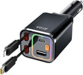 4 in 1 Retractable Car Charger for iPhone, 69W USB-C Fast Car Charger, by BYDA