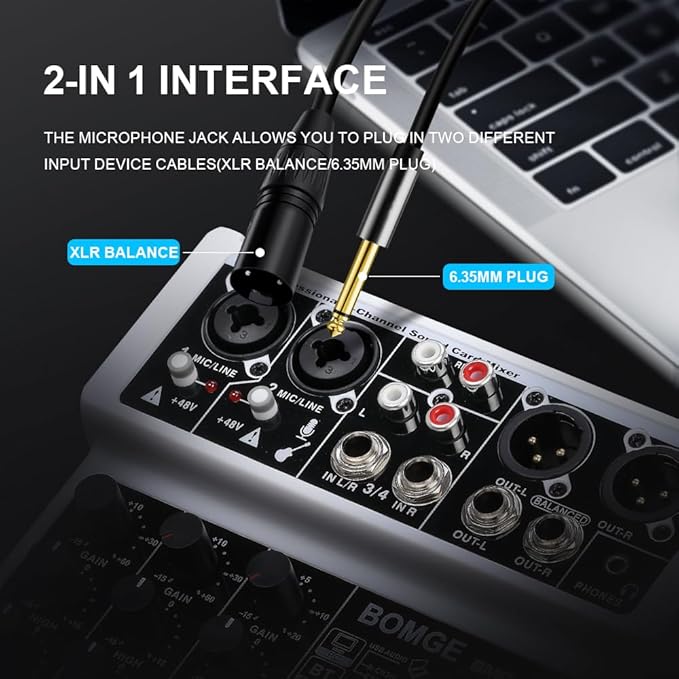 BOMGE 4 Channel Professional Audio Mixer, Sound Board Mixing Console - Image 3