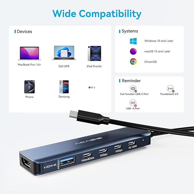 ACASIS USB C Splitter with 4K@60Hz Video Output, USB C Hub 10Gbps with 1xHDMI - Image 8