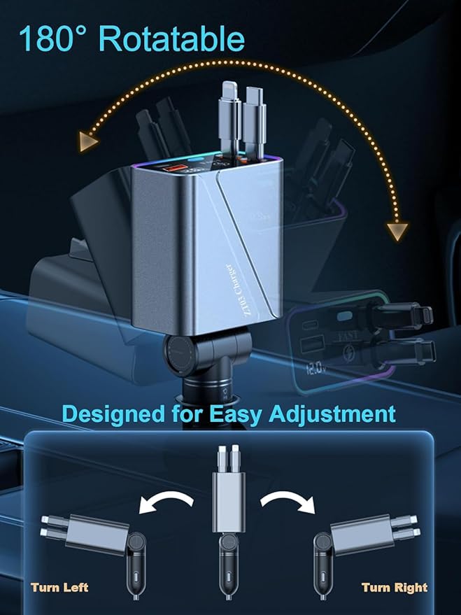 4 in 1 Retractable USB C Car Charger Adapter - 146W/65W Fast Charging - Image 6