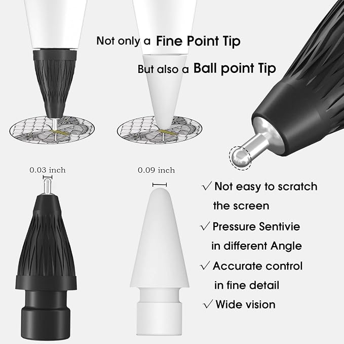 Upgraded Pencil Tips fits for Apple 2nd 1st Gen USB-C iPad Pro Pencil, No Wear - Image 2