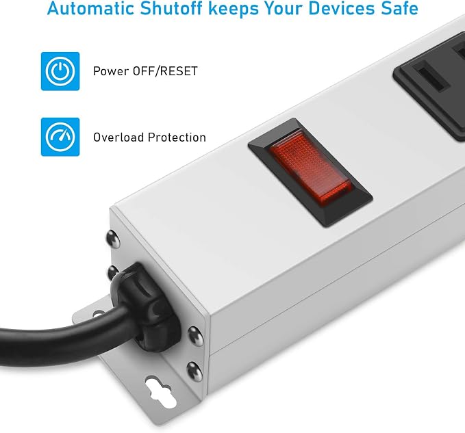 JUNNUJ Metal 8 Outlet Power Strip, Mountable Heavy Duty Power Strip, 1200J - Image 8