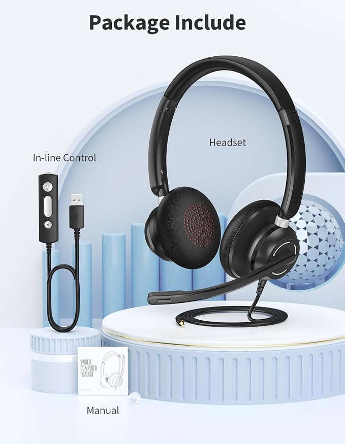 USB Headset with Microphone for PC, Wired Headphones with Noise Cancelling Mic - Image 9