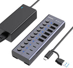 FIDECO 60W Powered USB Hub for Laptop and PC, 10-Port 10Gbps USB Splitter by FIDECO