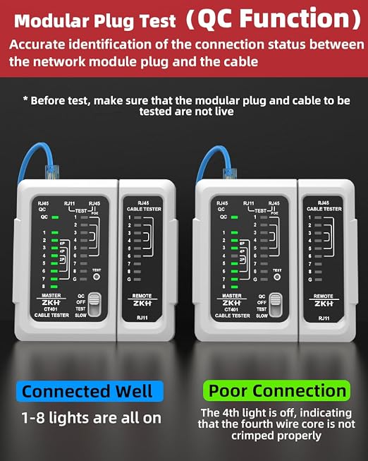 ZKH RJ45 Network Cable Tester, LAN & TEL Continuity Tester, Ethernet Cable - Image 3