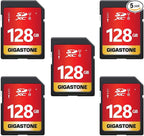 GIGASTONE 128GB SD Card 5-Pack UHS-I U1 Class 10 SDXC Memory Card Full HD Video by Gigastone