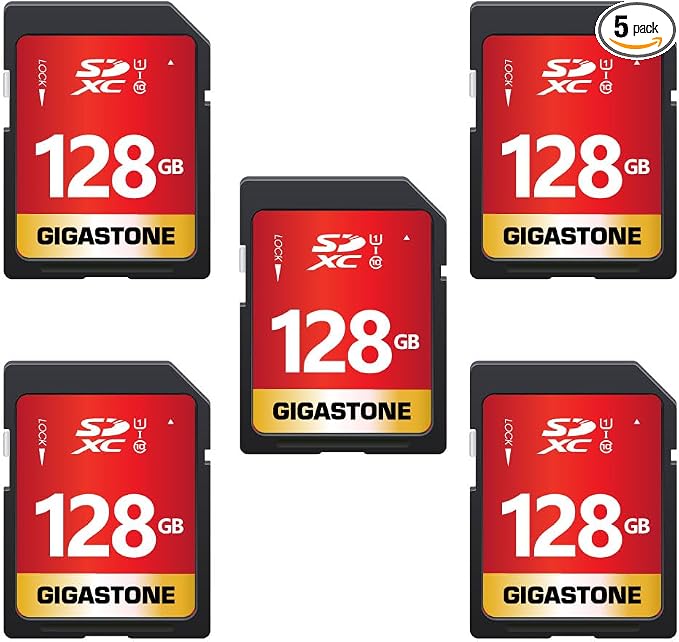 GIGASTONE 128GB SD Card 5-Pack UHS-I U1 Class 10 SDXC Memory Card Full HD Video by Gigastone