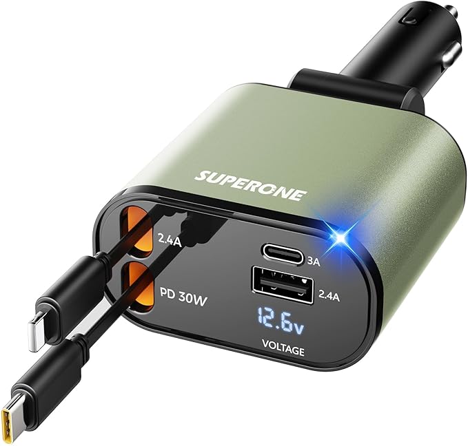 【Upgraded】 SUPERONE Retractable Car Charger 4 in 1, Fast Car Phone Charger by SUPERONE