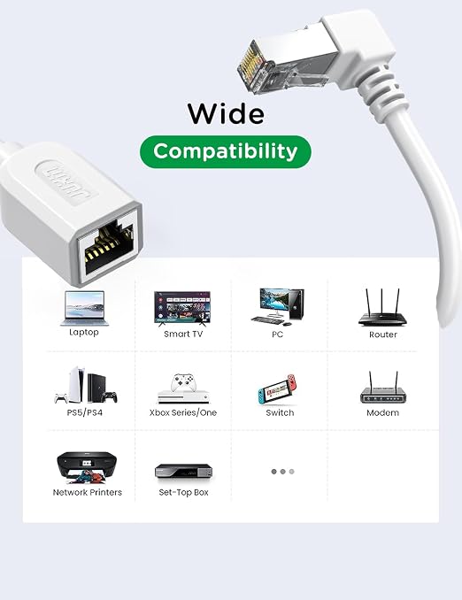 Right Angle Ethernet Extension Cable Down Angle1.5ft-White, 90 Degree CAT6 - Image 7